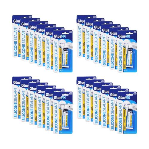24PK GlueFix Waterproof Mould-Resistant Silicone Sealant Glue Tube 30g White