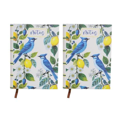 2PK LVD Textured Cover Notebook Journal W/ Small Birds & Lemon Florals 15x11x2cm