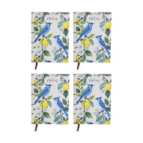 4PK LVD Textured Cover Notebook Journal W/ Small Birds & Lemon Florals 15x11x2cm