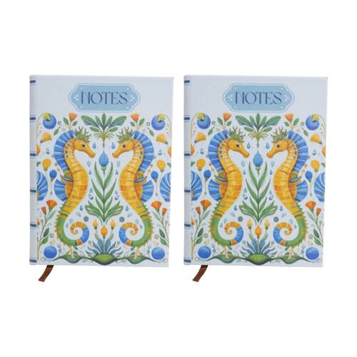 2PK LVD Textured Cover Notebook Journal W/ Small Seahorse 15x11x2cm