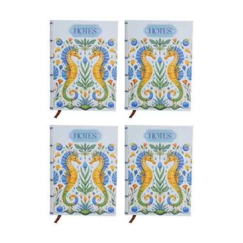4PK LVD Textured Cover Notebook Journal W/ Small Seahorse 15x11x2cm