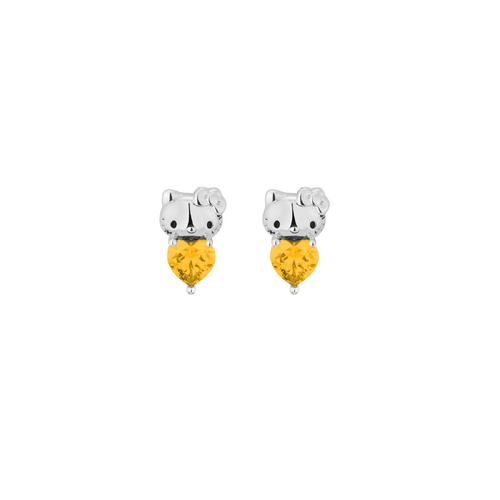 Couture Kingdom Hello Kitty November Stud Earrings Silver White Gold Plated 5y+