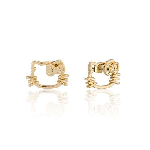 Couture Kingdom Hello Kitty Outline Hoop Stud Earrings Gold Plated Brass