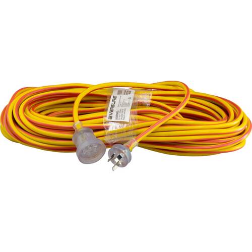 Eversure 25M Heavy Duty Extension Lead Yellow Clear Plug Cord Electrical