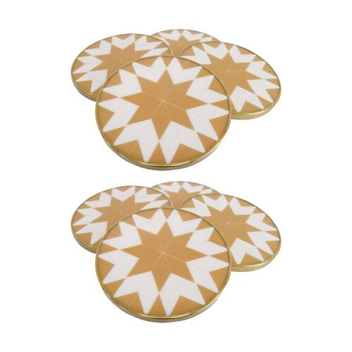 2x 4pc LVD Handcrafted Natural Brass Trim Metal Coaster Set Tableware 10cm
