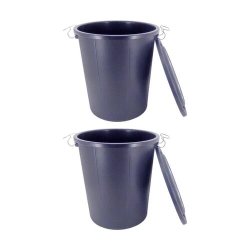 2PK Braz Pail w/ Lid & Steel Handles Plastic Household Rubbish Bin 43L Grey