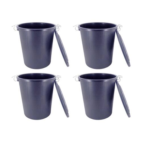 4PK Braz Pail w/ Lid & Steel Handles Plastic Household Rubbish Bin 43L Grey