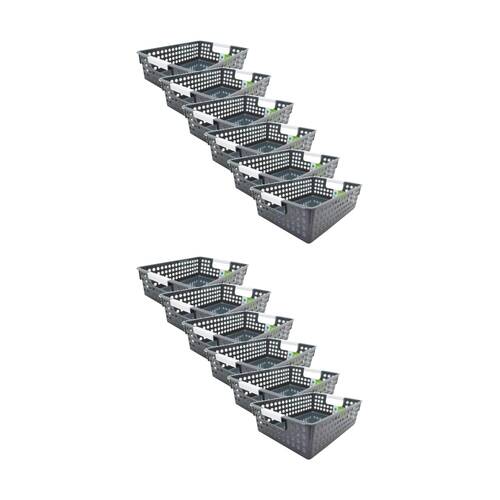 12PK Braz Tokyo Shallow Plastic Storage Basket S W/ Handles 30x2x8cm Assorted