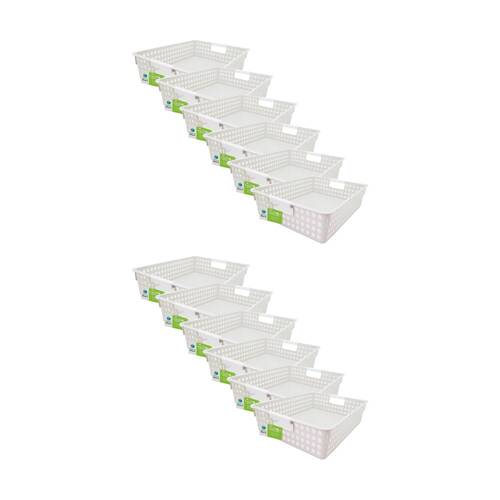12PK Braz Tokyo Shallow Plastic Storage Basket M W/ Handles 24x26x8cm Assorted