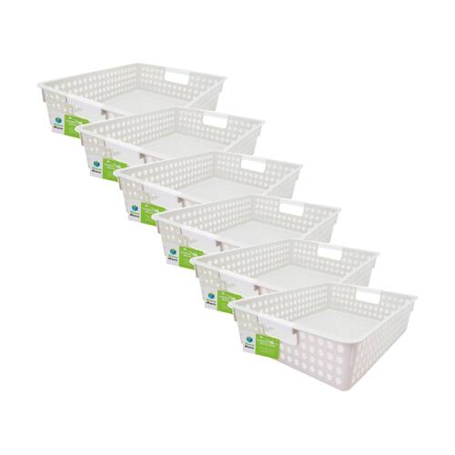 6PK Braz Tokyo Shallow Plastic Storage Basket Medium W/ Handles 24x26x8cm Assrtd