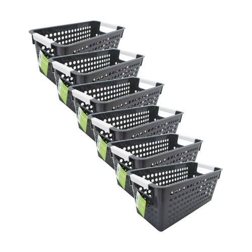 6PK Braz Tokyo Deep Plastic Storage Basket Medium W/ Handles 29x14x12cm Assorted