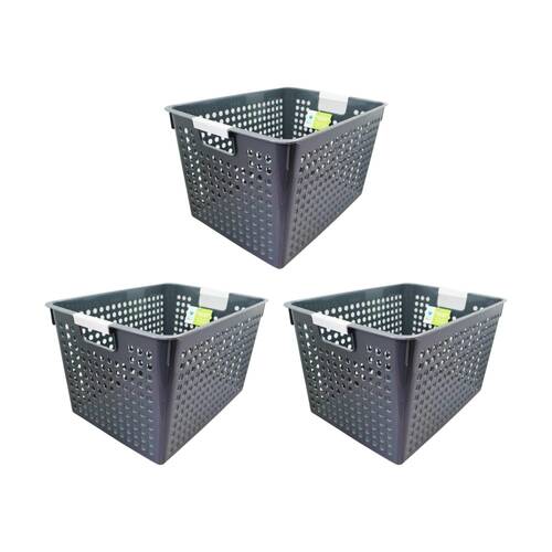 3PK Braz Tokyo Deep Plastic Storage Basket Large W/ Handles 35x25x21cm Assorted
