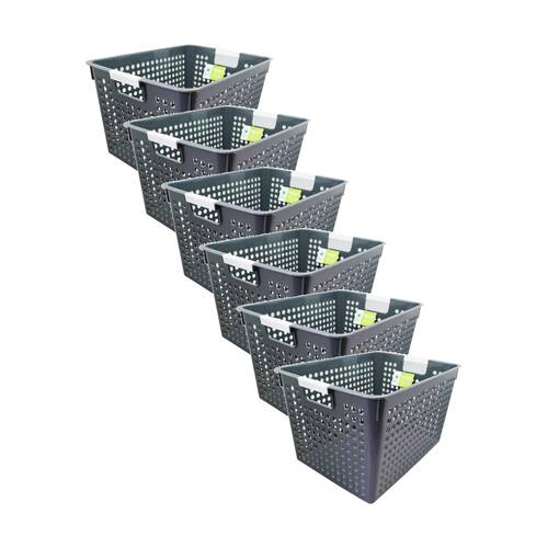 6PK Braz Tokyo Deep Plastic Storage Basket Large W/ Handles 35x25x21cm Assorted