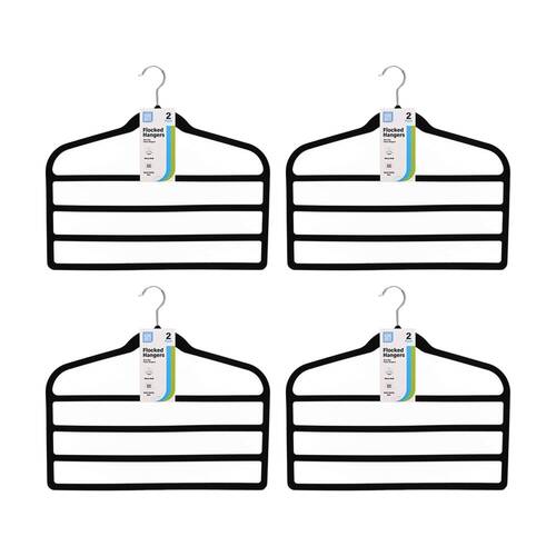 4x 2pc Braz Flocked Pants Multi Bar Hanger W/ Metal Hook Black