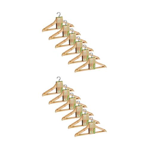 12x 3pc Braz Clothes Hangers Grooved W/ 360 Degree Rotary Hook Timber