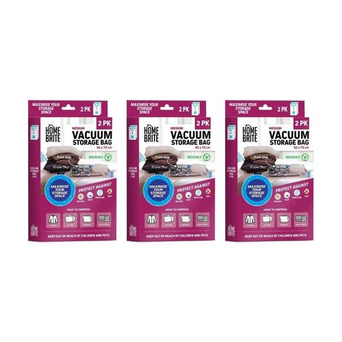 3x 2pc Braz Reusable Vacuum Sealed Clothes Storage Bags M 55x75cm