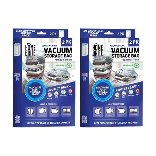 2x 2pc Braz Reusable Vacuum Sealed Clothes Storage Bags XXL 145x40cm Cube