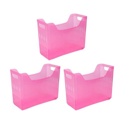 3PK Braz Magazine Holder Stationery Storage Jely Blue/Pink/Grey/Clear Assorted