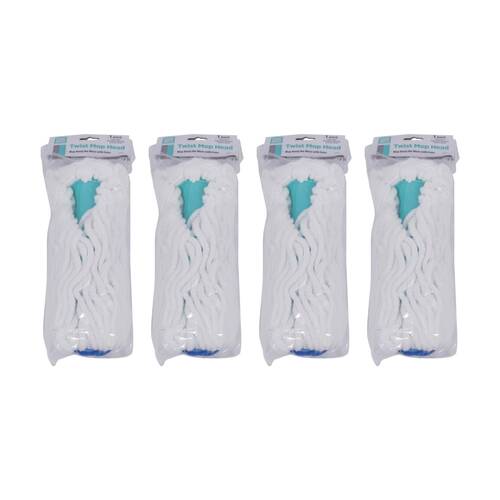 4PK Braz Twist Ratchet Housekeeping Cleaning Mop Head Accessory 8x51cm Grey/Teal