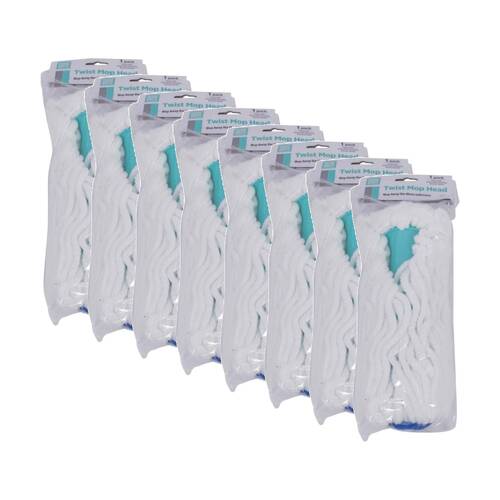 8PK Braz Twist Ratchet Housekeeping Cleaning Mop Head Accessory 8x51cm Grey/Teal