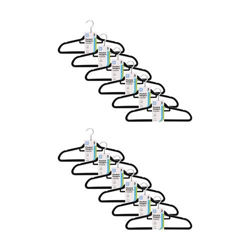 12x 3pc Braz Velvet Non-Slip Clothes Hangers W/ Metal Hook Adult Black