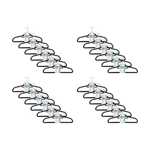 24x 3pc Braz Velvet Non-Slip Clothes Hangers W/ Metal Hook Adult Black