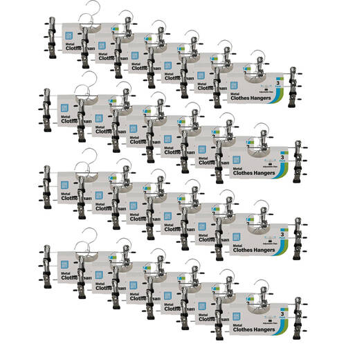 24x 3pc Braz Wire Clip Metal Adjustable Clothes Hangers 30cm