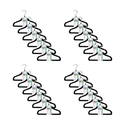 24x 5pc Braz Velvet Non-Slip Clothes Hangers W/ Metal Hook Kids Black