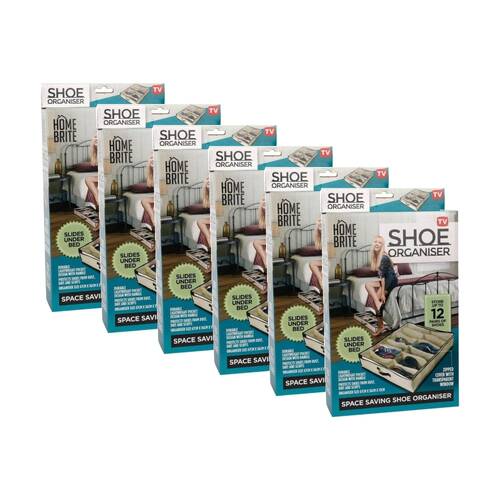 6PK Braz Under Bed Shoe Organiser Up To 12 Pairs 67x56x13cm Beige