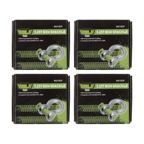 4PK Hulk 4X4 Galvanised Bow Shackle 3.25T Heavy Duty Towing & Off Road Recovery