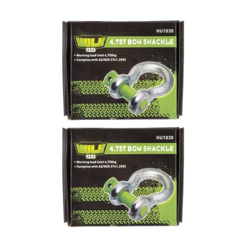 2PK Hulk 4X4 Galvanised Bow Shackle 4.75T Heavy Duty Towing & Off Road Recovery