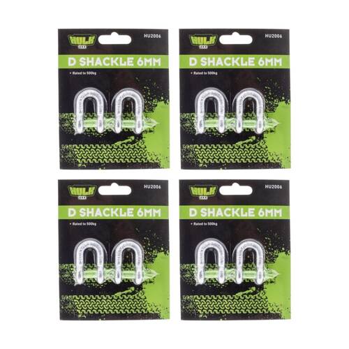4PK 2pc Hulk 4X4 D Shackle Set 6mm 500kg Heavy Duty Load Rated Secure Connection