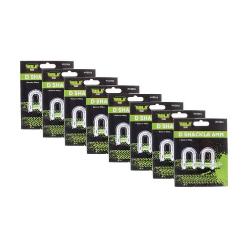 8PK 2pc Hulk 4X4 D Shackle Set 6mm 500kg Heavy Duty Load Rated Secure Connection