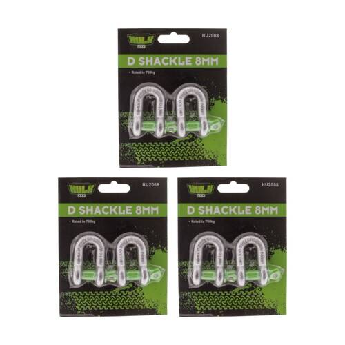 3PK 2pc Hulk 4X4 D Shackle Set 8mm 750kg Heavy Duty Load Rated Secure Connection