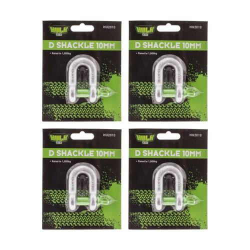 4PK Hulk 4X4 D Shackle 10mm 1,000kg Heavy Duty Load Rated Secure Connection
