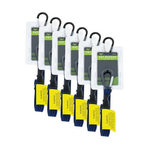 6PK Hulk 4X4 Heavy Duty Fat Bungee Strap Blue 80cm With Carabiner