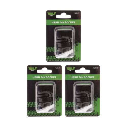3PK Hulk 4X4 12-24V 20A Merit DIN Socket With Protective Rubber Cap