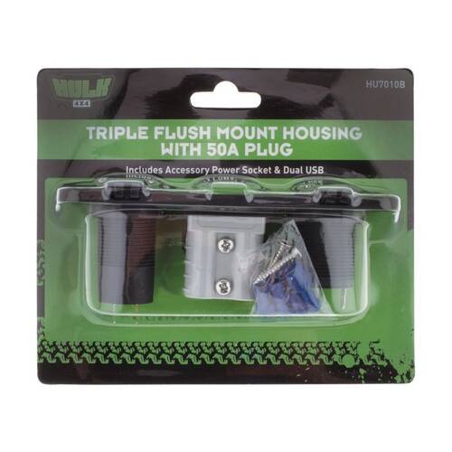 Hulk 4X4 Triple Flush Mount Housing With 50A Plug Accessory Socket Dual USB