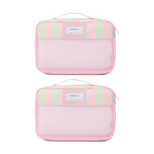2x5pc iPack Strip Packing Cube Set Travel Pink And Green 38x28x7cm