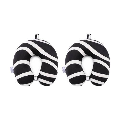 2PK iPack Wave Travel Neck Pillow Memory Foam Black White 30x28x9cm
