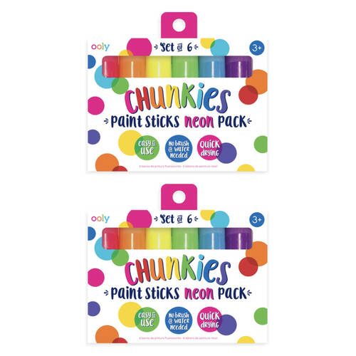 2x 6pc Ooly Chunkie Paint Stick Neon Colours Quick Drying Kids Activity 3y+