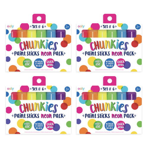 4x 6pc Ooly Chunkie Paint Stick Neon Colours Quick Drying Kids Activity 3y+