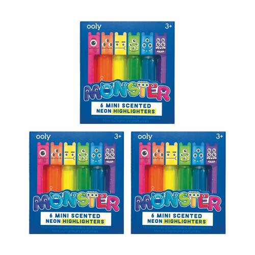 3x 6pc Ooly Monster Mini Scented Highlighters Neon Colours Fruity Scents 3y+