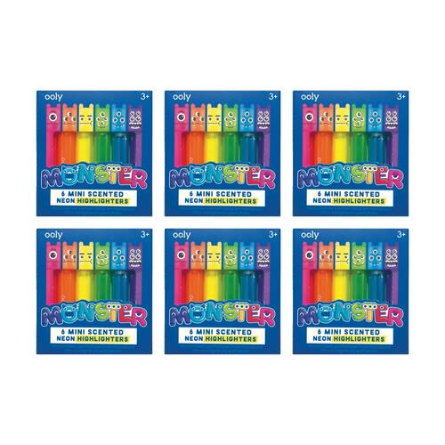 6x 6pc Ooly Monster Mini Scented Highlighters Neon Colours Fruity Scents 3y+