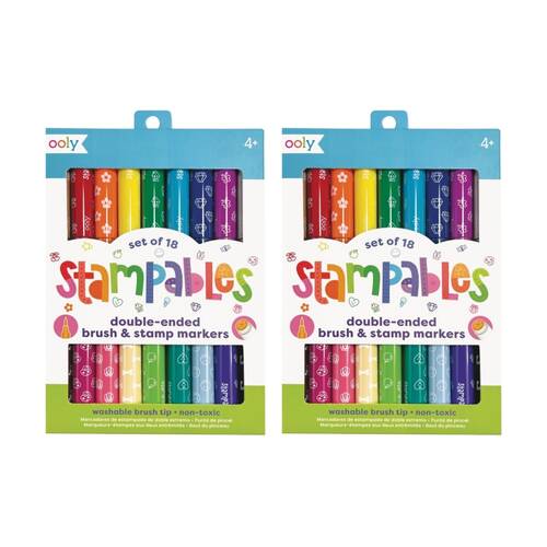 2x 18pc Ooly Markers Stampables Double-Ended Brush & Stamp Washable Set 4y+