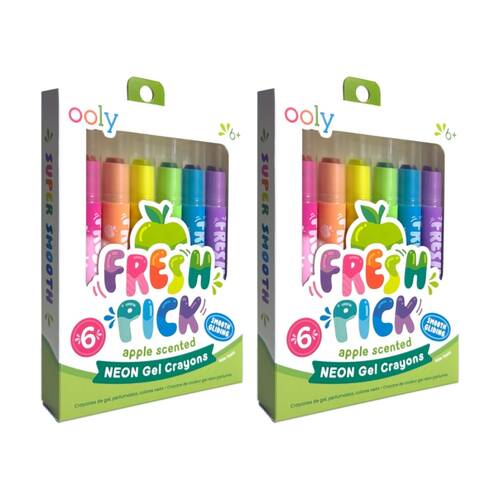 2x 6pc Ooly Fresh Pick Scented Gel Crayons Green Apple Scent Neon Colours 6y+
