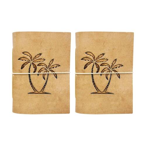 2PK LVD Brown Leather Palm Tree Writing Notebook Journal 13x18cm