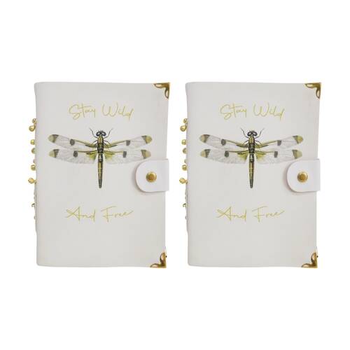 2PK LVD Leather Notebook Journal With Stay WIld & Free Dragonfly 13x18cm