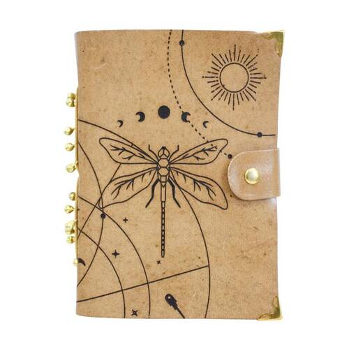 LVD Brown Leather Astrology And Dragonfly Writing Notebook Journal 13x18cm