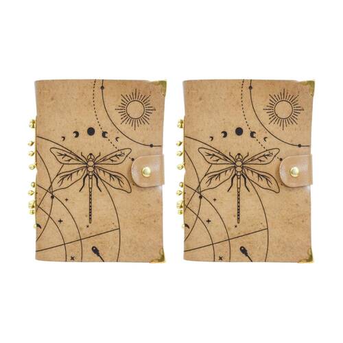 2PK LVD Brown Leather Astrology And Dragonfly Writing Notebook Journal 13x18cm
